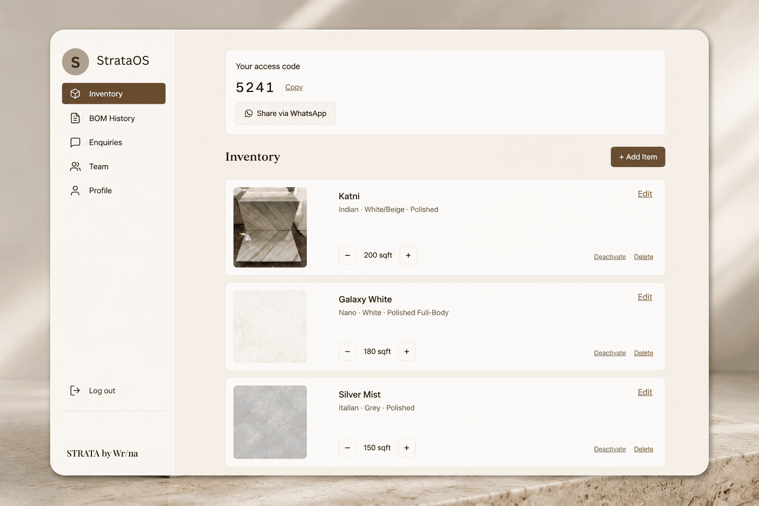 StrataOS inventory dashboard screenshot