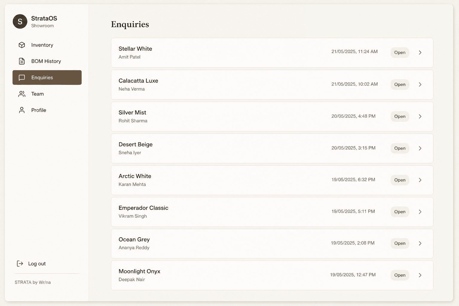 Enquiries & quotations screenshot